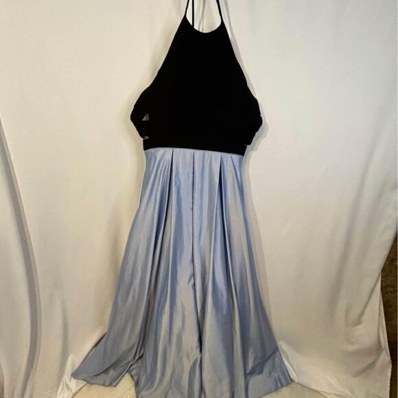 Long satin cut out halter ball gown. Size 9/10. Excellent condition. Built in br - Picture 1 of 12